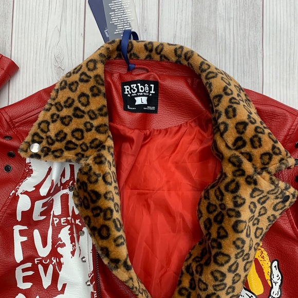 R3BEL MENS LEOPARD COLLAR BIKER  Bomber JACKET Large Retail 250$ Graphic Print - Picture 12 of 12